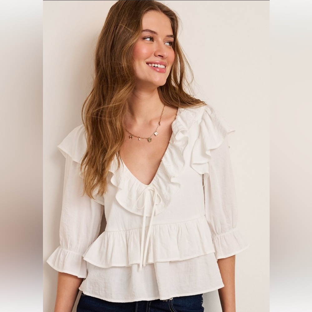 Bohemian Francesca's Ine’s Ruffle Tiered Blouse, Romantic Cottagecore Style - Picture 1 of 5
